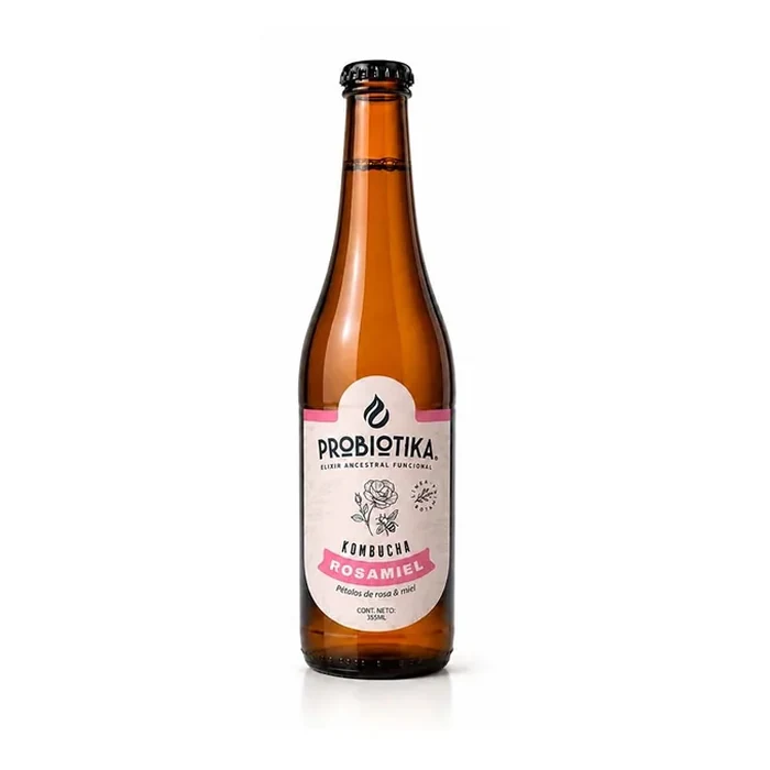 Kombucha Rosa Miel con pétalos de rosa y miel